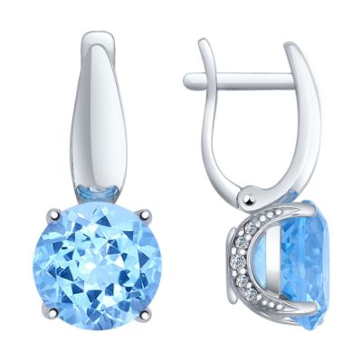 Серебряные серьги с крупным топазом и фианитами