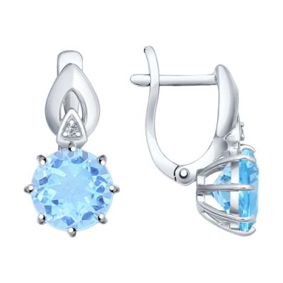 Серьги из серебра с круглым голубым ситаллом