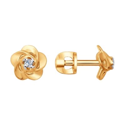 Золотые серьги-пусеты «Цветок» с бриллиантами