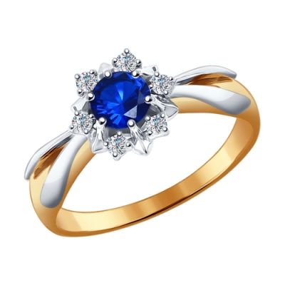 Золотое кольцо с сапфиром и топазами Swarovski