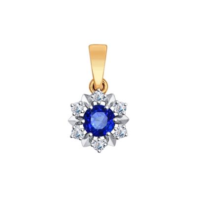 Золотая подвеска с сапфиром и топазами Swarovski