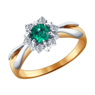Золотое кольцо с изумрудом и топазами Swarovski