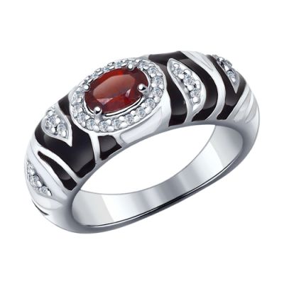 Серебряное кольцо с гранатом и фианитами