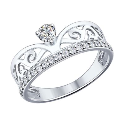 Серебряное кольцо «Корона» с фианитами