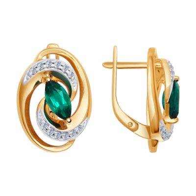 Серебряные серьги с изумрудами формы маркиз