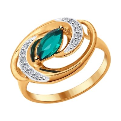 Серебряное кольцо с изумрудом формы маркиз