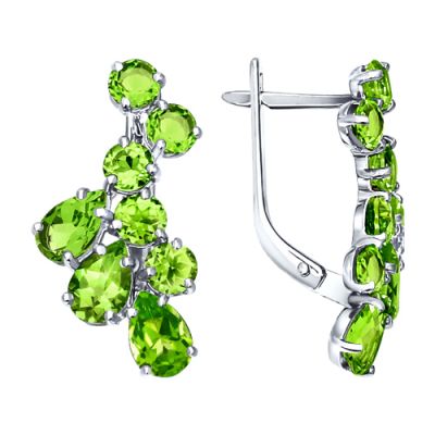 Серебряные серьги с хризолитами