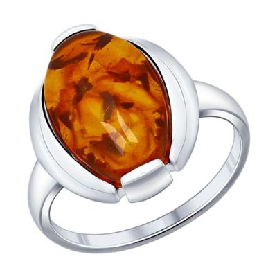 Серебряное кольцо с овальным янтарём