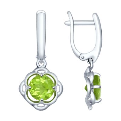 Серьги из серебра с подвеской и круглым хризолитом