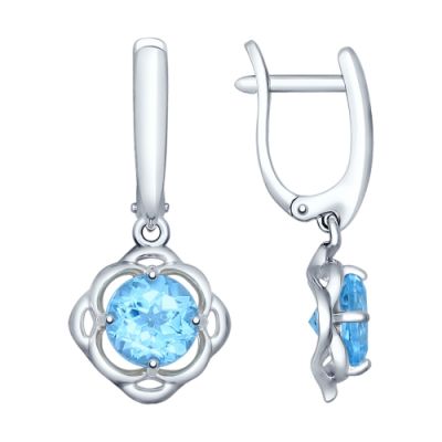 Серьги из серебра с подвеской и круглым топазом