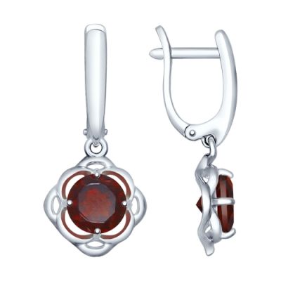 Серьги из серебра с подвеской и круглым гранатом