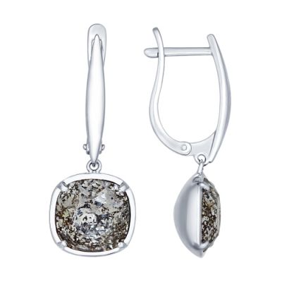 Серебряные серьги с квадратным кристаллом  Swarovski