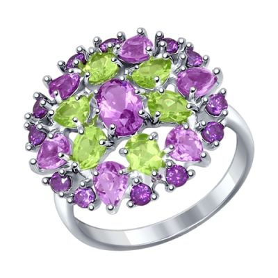 Серебряное кольцо с аметистами и хризолитами