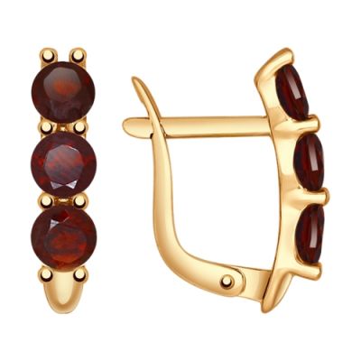 Серьги из золота с круглыми гранатами