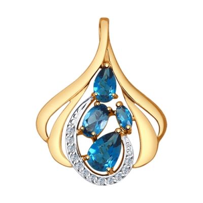 Подвеска из золота с топазами London Blue и фианитами