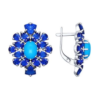 Красивые серьги из серебра с бирюзой и фианитами