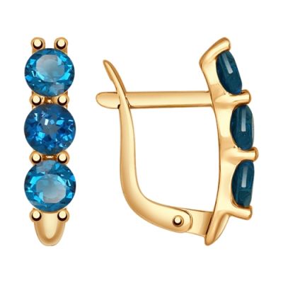 Серьги из золота с круглыми топазами London Blue