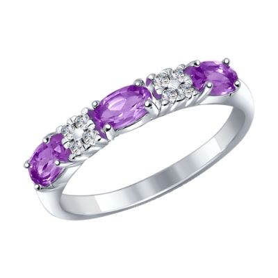 Серебряное кольцо с овальными аметистами и фианитами