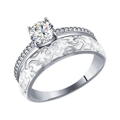 Серебряное кольцо с эмалью и фианитами