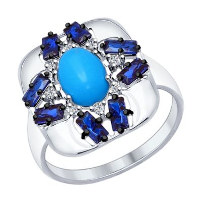 Серебряное кольцо с бирюзой и фианитами