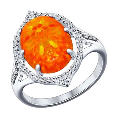 Серебряное кольцо с овальным жёлтым опалом окружённым фианитами