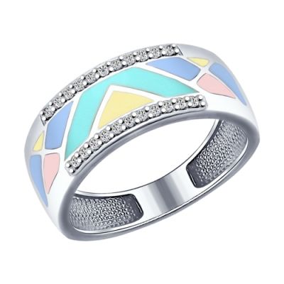 Серебряное кольцо с фианитами и эмалью