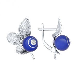 Серьги из серебра с эмалью «Черничка»